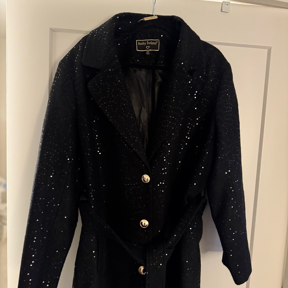Kathy Ireland Black Sparkle Long Pea Coat